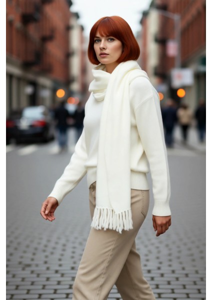 Kadın Günlük Akrilik Triko Kazak Şal Detayıyla Regular Kalıp Bisiklet Yaka Düşük Kol Kış Kaliteli fırsatları