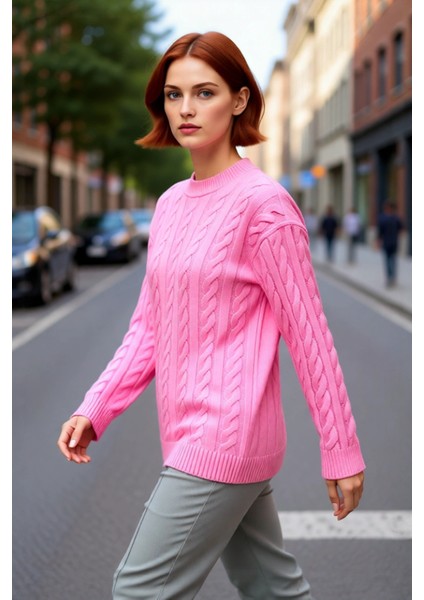 Rahat Şık Kadın Regular Kalıp Saç Örgü Triko Kazak Bisiklet Yaka Uzun Kollu Günlük Kombin Kaliteli fırsatları