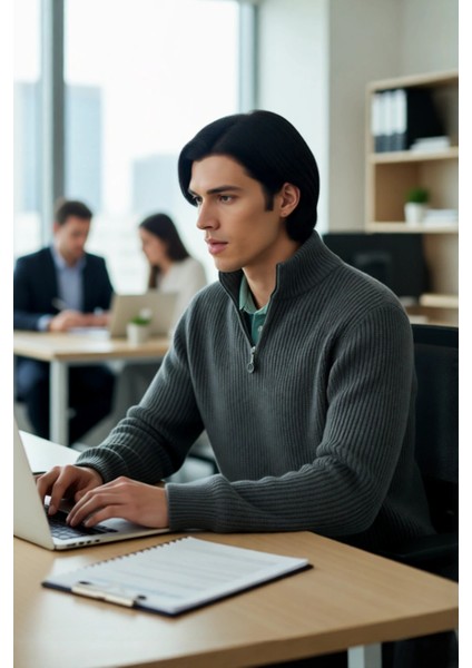 Erkek Basic Regular Fit Fermuarlı Dik Yaka Selanik Örgü Triko Kazak Günlük Stilinize Modern Dokunuş.