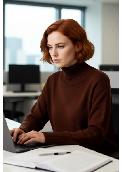 Kadın Günlük Giyim Düşük Kol Dik Yaka Triko Kazak Relaxed Kalıp Akrilik Malzeme Sıcak Tutuş