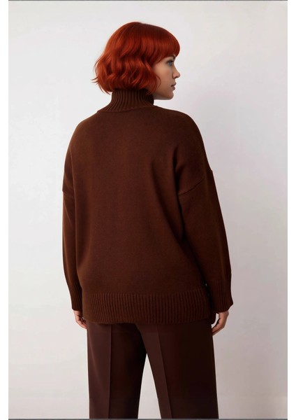 Kadın Günlük Giyim Düşük Kol Dik Yaka Triko Kazak Relaxed Kalıp Akrilik Malzeme Sıcak Tutuş modelleri