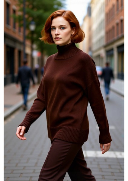 Kadın Günlük Giyim Düşük Kol Dik Yaka Triko Kazak Relaxed Kalıp Akrilik Malzeme Sıcak Tutuş fırsatları