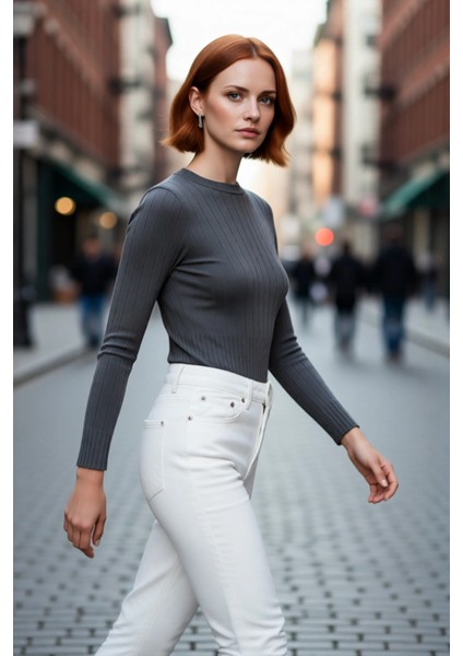 Kadın Uzun Kollu Basic Fitted Bisiklet Yaka Triko Kazak Ilkbahar Sonbahar Günlerine Şıklık Katıyor fırsatları