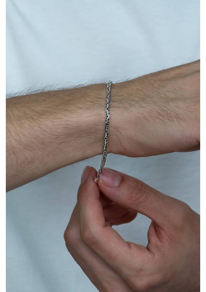 925 Ayar Gümüş Erkek Yuvarlak Kral Zincir Bileklik Künye Erkeğe Hediye MSB14