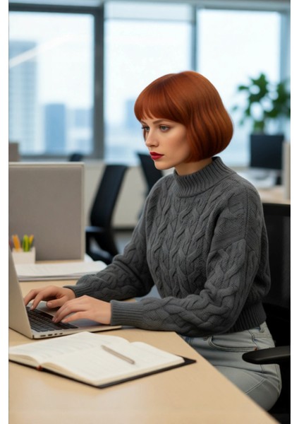 Kadın Basic Oversize Saç Örgü Dik Yaka Crop Triko Kazak Soğuk Havalar Için Modern Stil Kaliteli