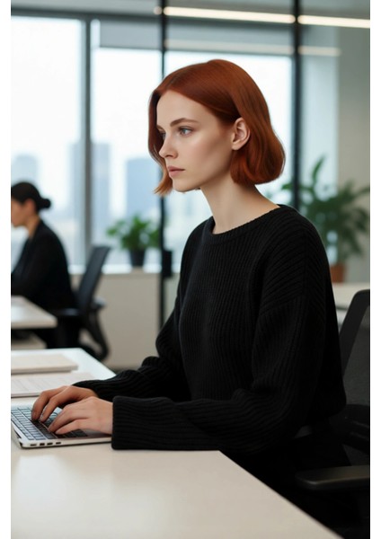 Kadın Gri Oversize Selanik Dokuma Bisiklet Yaka Ispanyol Kol Crop Akrilik Triko Kazak Kaliteli