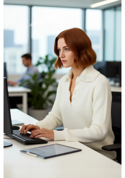 Kadın Orta Kalınlıkta Basic Devrik Yakalı Taşlı Triko Kazak Günlük Kullanım Için Ideal Seçim