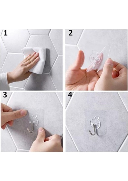 Yapışkanlı Banyo Lavabo Mutfak Askısı Şeffaf Plastik Asma Iz Bırakmaz 4 Adetli Set Nano Yeni Nesil modelleri