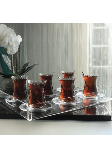 Pina Şeffaf Pleksi Tepsi 40X30 cm - 4mm Kalın Lüks Akrilik Sunum ve Ikram Tepsisi