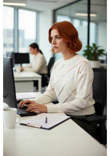 Kadın Bisiklet Yaka Akrilik Triko Kazak Düşük Kollu Ajurlu Desenli Ilkbahar Sonbahar Şıklığı