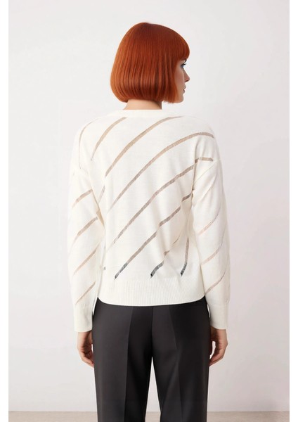 Kadın Bisiklet Yaka Akrilik Triko Kazak Düşük Kollu Ajurlu Desenli Ilkbahar Sonbahar Şıklığı modelleri