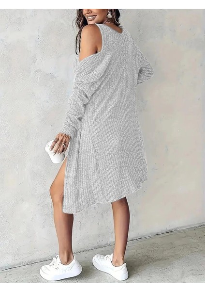 Mdb Kadın Askılı Yuvarlak Yakalı Önü Düğmeli Şardonlu Kaşkorse Mini Elbise ve Kısa Ceket modelleri