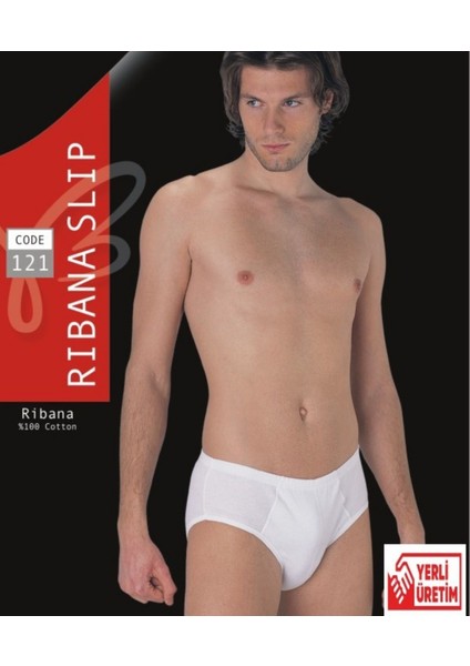 Erkek Beyaz Ribana Penye Slip % 100 Pamuklu Külot 3'lü Paket 121-3B