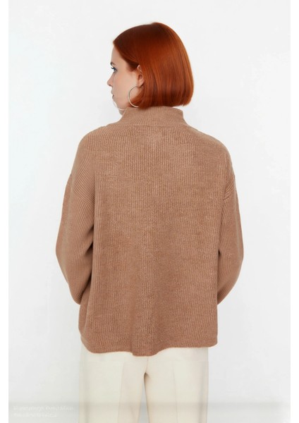 Kadın Oversize Rahat Kesim Düşük Kol Fermuarlı Dik Yaka Triko Selanik Örgü Uzun Kollu Kazak modelleri