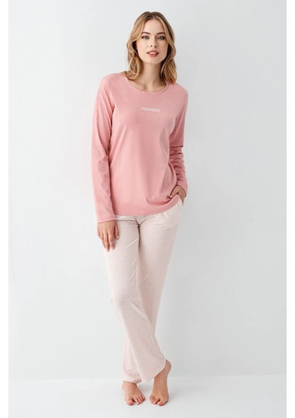 3417 Kadın Pembe Uzun Kollu Bisiklet Yaka Pijama Takımı fiyatları