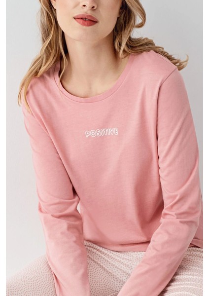 3417 Kadın Pembe Uzun Kollu Bisiklet Yaka Pijama Takımı modelleri