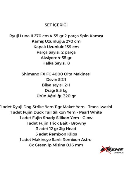 Shimano Fx 4000 Ryuji Luna Iı 270 cm 4-35 gr Spin olta seti fiyatları