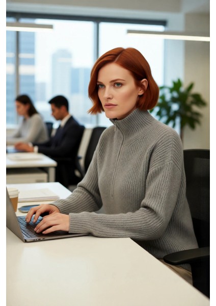 Kadın Orta Kalınlık Düşük Kol Selanik Dokuma Regular Kesim Uzun Triko Kazak Günlük Kullanıma Uygun