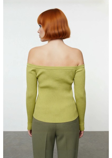 Kadınlar Için Fitted Kesim Akrilik Uzun Kollu Fitilli Triko Carmen Yaka Hırka Bluz Kaliteli modelleri