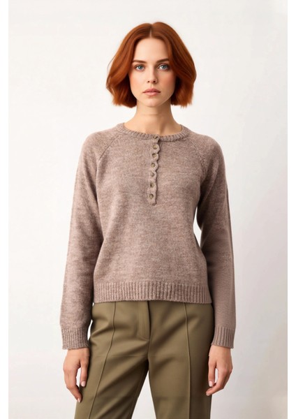 Kadın Triko Kazak Düğmeli Bisiklet Yaka Reglan Kol Orta Kalınlık Kış Mevsimi Için Casual Şıklık fiyatları