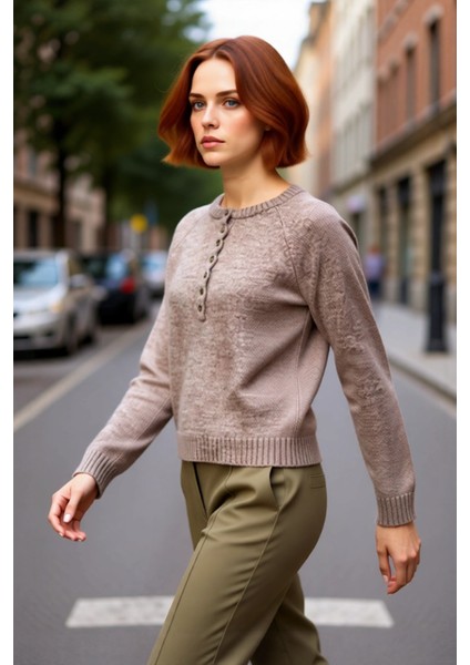 Kadın Triko Kazak Düğmeli Bisiklet Yaka Reglan Kol Orta Kalınlık Kış Mevsimi Için Casual Şıklık fırsatları