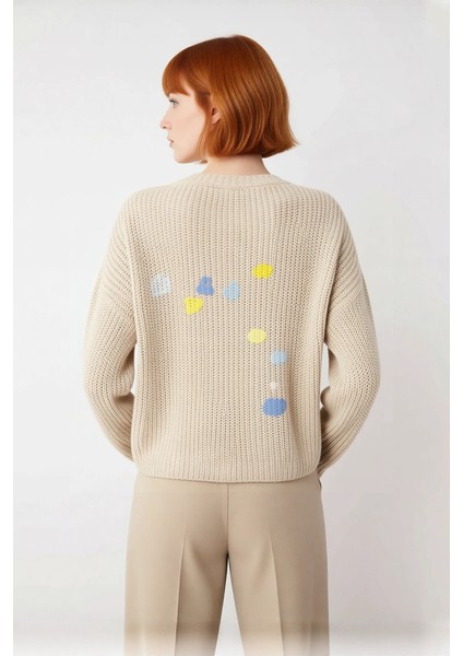 Kadın Crop Boy Akrilik Triko Kazak Bisiklet Yaka Geniş Kalıp Çizgili Soğuk Havalara Uygun Kaliteli modelleri