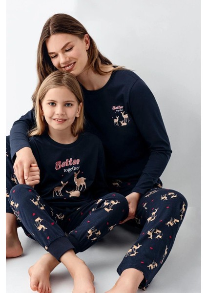 3450C Kız Çocuk Lacıvert Uzun Kollu Kış Temalı Pijama Takımı fiyatları