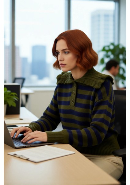 Kadın Casual Crop Regular Kalıp Triko Kazak Devrik Yaka Çizgili Düşük Kollu Soğuk Havalar Için