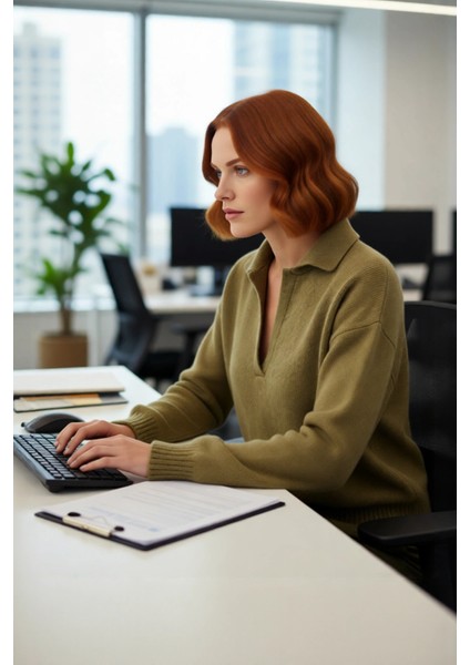 Kadınların Gardırobuna Özel Tek Plaka Triko Kazak Oversize Rahat Polo Yaka Günlük Şıklık Kaliteli