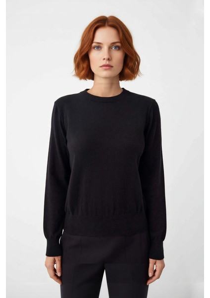 Kadın Düz Bisiklet Yaka Ekru Triko Kazak Regular Kalıbı ile Kışa Özel Şık ve Konforlu Kaliteli fiyatları