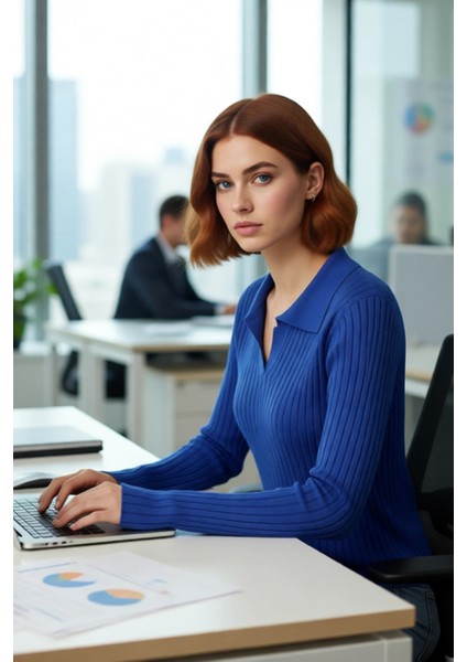 Kadınlar Için Uzun Kollu Regular Fitilli Triko Kazak Polo Yaka Detaylı Kışlık Şık Görünüm Kaliteli