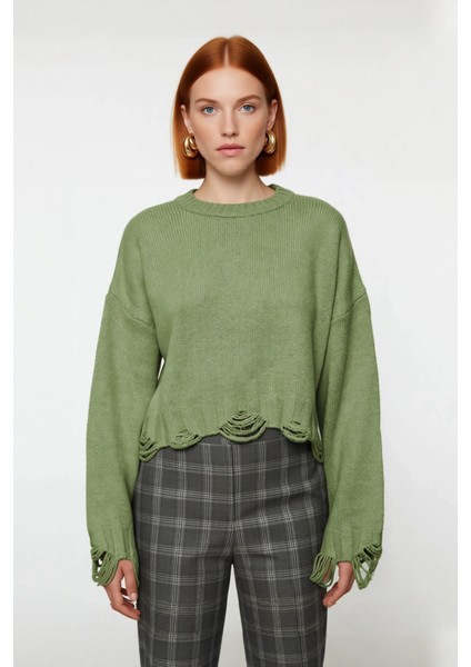 Kadın Basic Siluet Oversize Triko Kazak Crop Düşük Kol Akıtma Detaylı Soğuk Havalar Için Ideal fiyatları