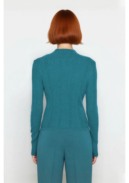 Kadın Uzun Kollu Dik Yaka Fitilli Triko Kazak Fitted Kesim Casual Giyim Için Ideal Basic Model modelleri