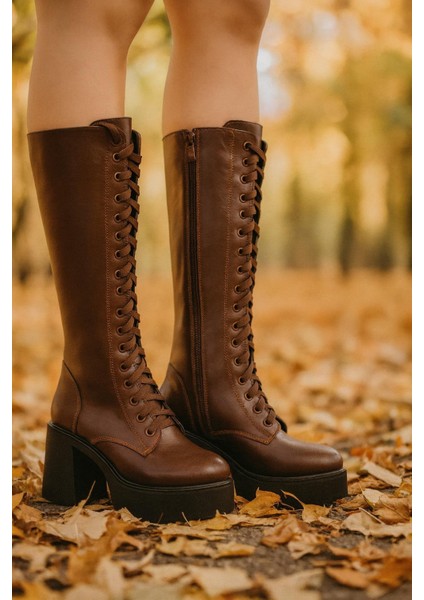 Kadın Bağcıklı Platform Topuklu Uzun Çizme fiyatları