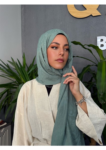 Yaprak Desen Şal Mint