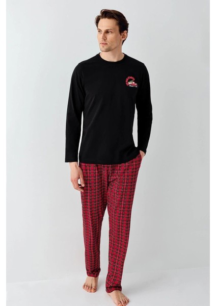 3515 Erkek Sıyah Uzun Kollu Kış Temalı Pijama Takımı fiyatları