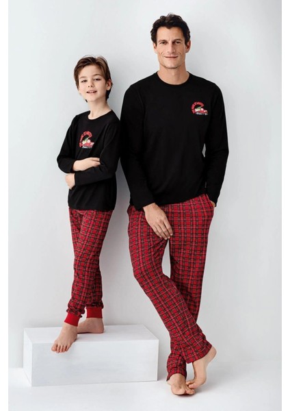 3515 Erkek Sıyah Uzun Kollu Kış Temalı Pijama Takımı modelleri