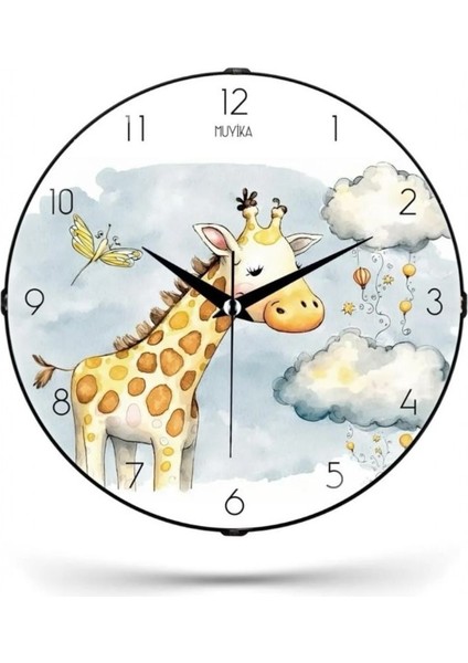 Muyi̇ka Zürafa Çocuk Odası Bombe Dekoratif Sessiz Mekanizma Duvar Saati 26X26CM Pds-26