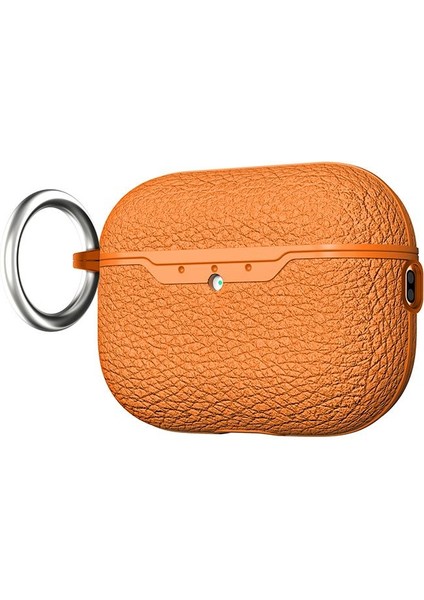 Airpods Pro 3. Nesil Uyumlu Kılıf Hoparlör ve Mikrofon Delikli Deri Görünümlü Silikon Kapak