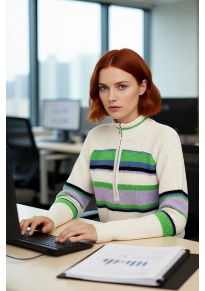 Kadın Dik Yaka Triko Kazak Selanik Dokuma Reglan Kol Crop Boy Rahat ve Şık Kış Kombinleri Kaliteli