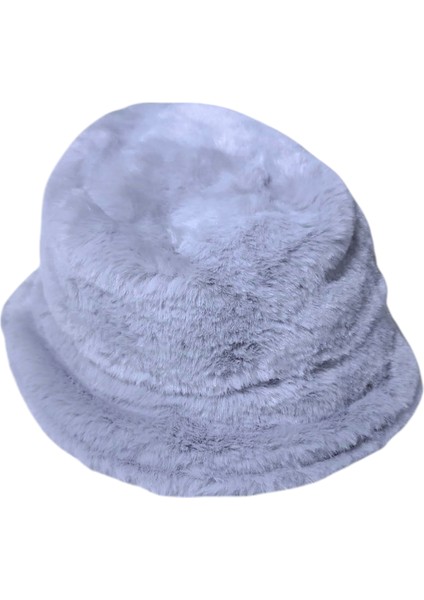 Kadın Kürk Bucket Kova Şapka Gri