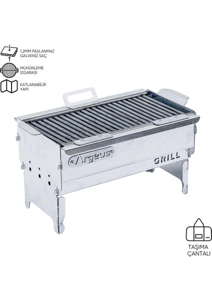 Katlanabilir Ayaklı Portatif Mangal - Paslanmaz - Argeus - Orta - Taşıma Çantalı