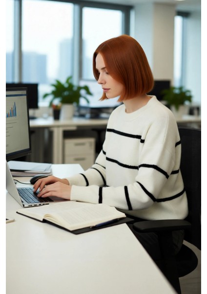 Kadın Soğuk Havalar Için Oversize Çizgili Triko Kazak Bisiklet Yaka Düşük Kol Şık ve Modern