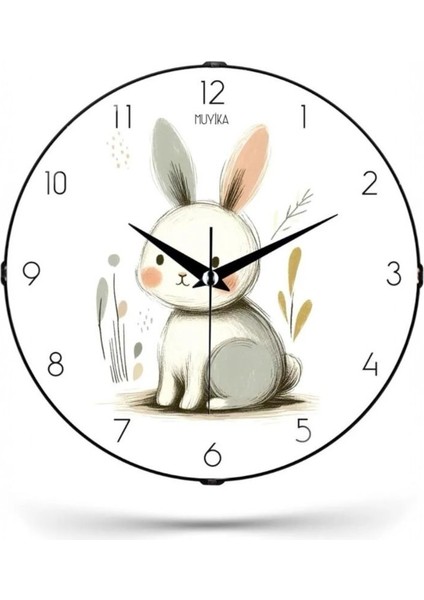 Muyi̇ka Tavşan Çocuk Odası Bombe Dekoratif Sessiz Mekanizma Duvar Saati 26X26CM Pds-26