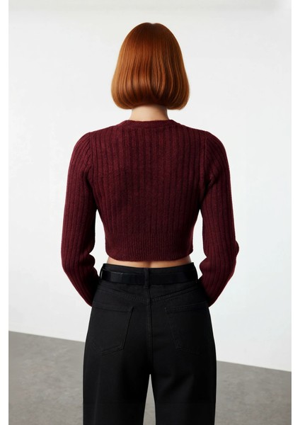 Kadın Antrasit Crop Boy Fitted Kruvaze Triko Kazak Günlük Şıklık ve Konforu Kış Sezonuna Taşır modelleri