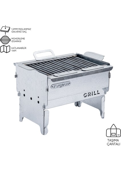 Katlanabilir Ayaklı Portatif Mangal - Paslanmaz - Argeus - Küçük - Taşıma Çantalı
