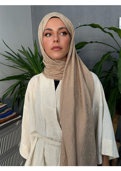 Yaprak Desen Şal Vizon