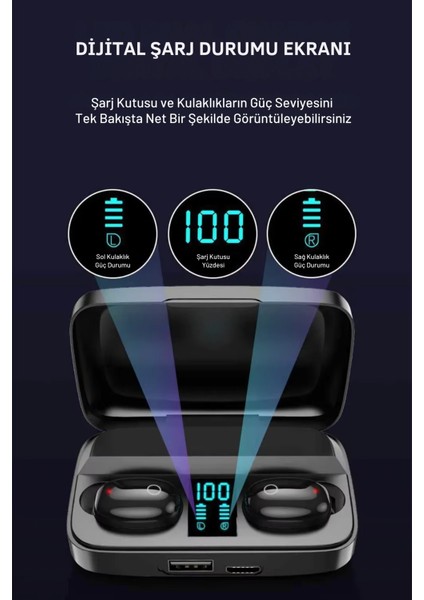 A10S Kablosuz Bluetooth 5.0 Şarj Göstergesi Ekranlı Kulak Içi Kulaklık modelleri