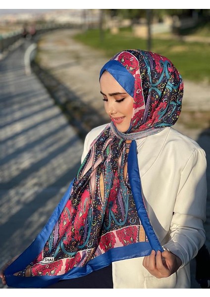 Etnik Desen Queen Şal Saks Mavi