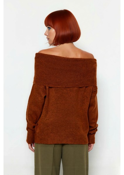 Kadın Triko Kışlık Kazak Regular Kalıp Uzun Kollu Carmen Yaka Günlük ve Şık Kombinler Için modelleri